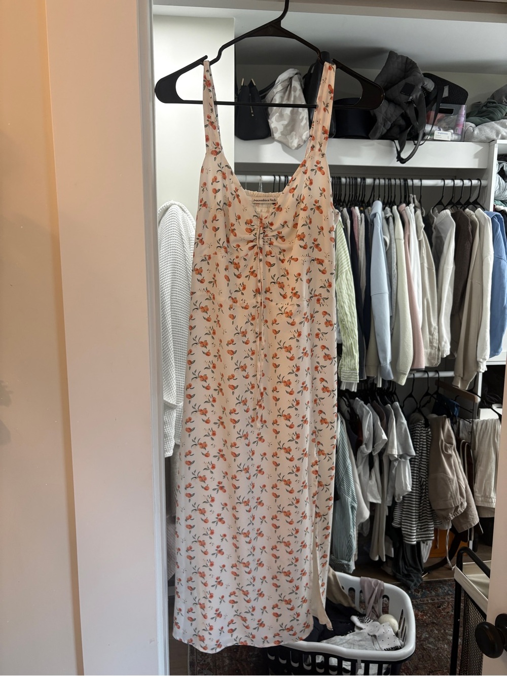 Abercrombie & Fitch Cream Midi Dress with Coral Floral Print - Picture 3 of 3